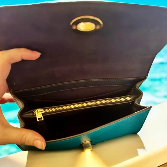 Rare! COACH Tilly Satchel 23 in Turquoise/Teal Colorblock - Picture 10 of 12